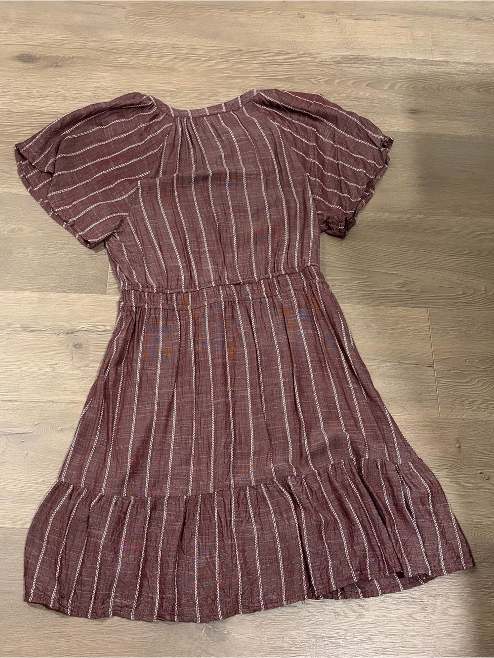 LOFT Maroon Striped V-Neck Midi Dress - Picture 2 of 4